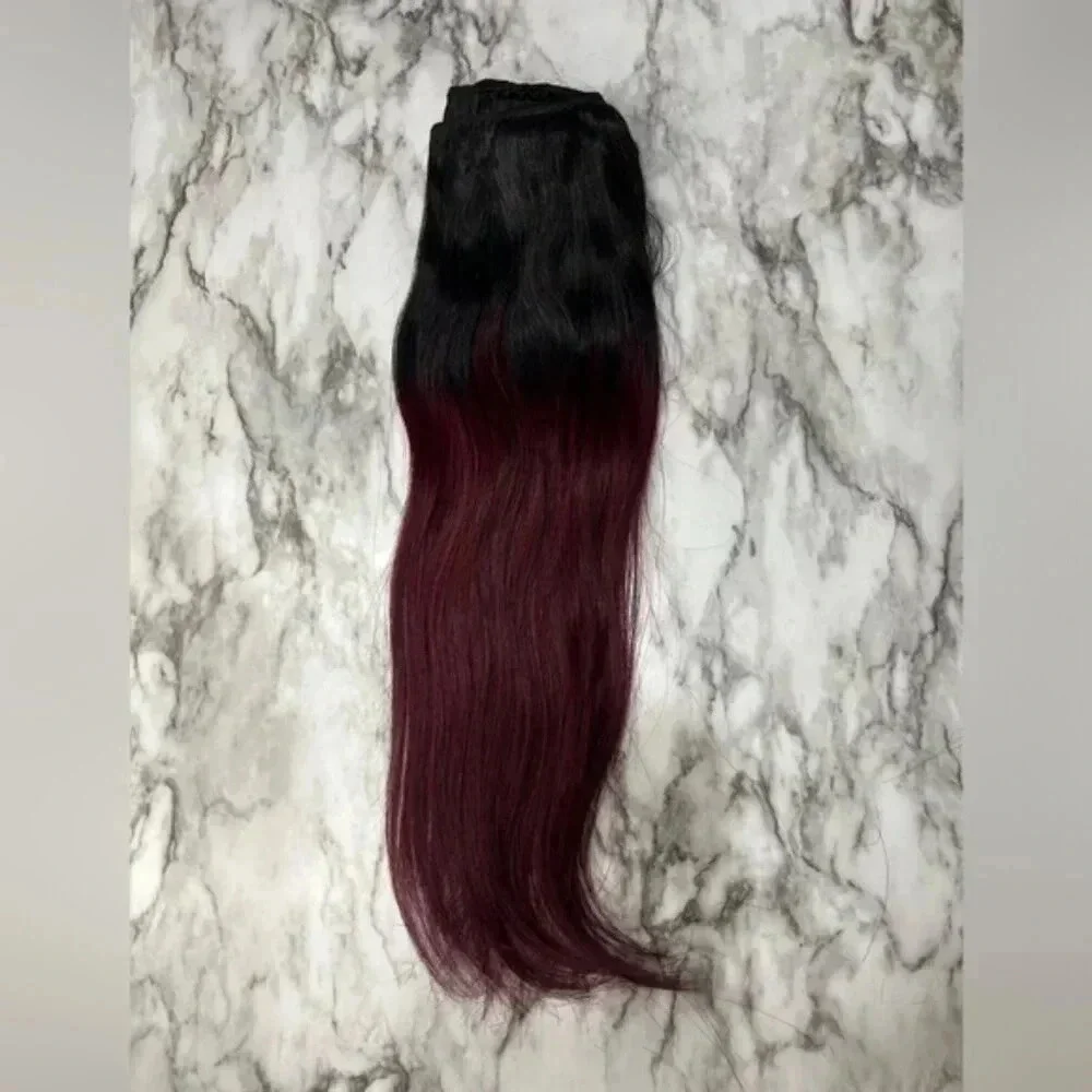 14 In Clip In 100% Human hair Balayage Black with Red Burgundy Straight …
